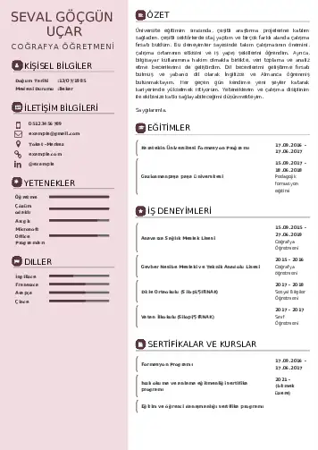 Coğrafya Öğretmeni CV Örnekleri cv indir